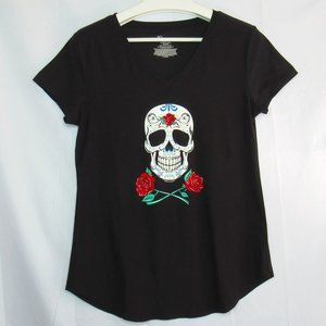 No Boundaries Day Of The Dead Skull Face Graphic T Shirt Size Juniors L (11-13)